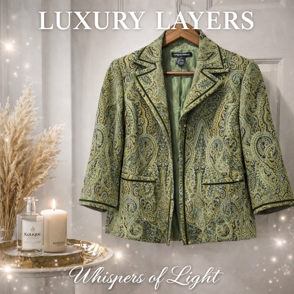 Margaret Frances Paisley Jacquard Jacket | Green Gold Artisan Blazer | Small